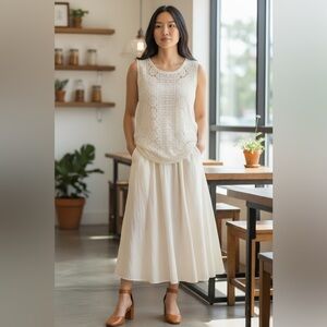 Solitaire Cream Crochet Lace Sleeveless Top